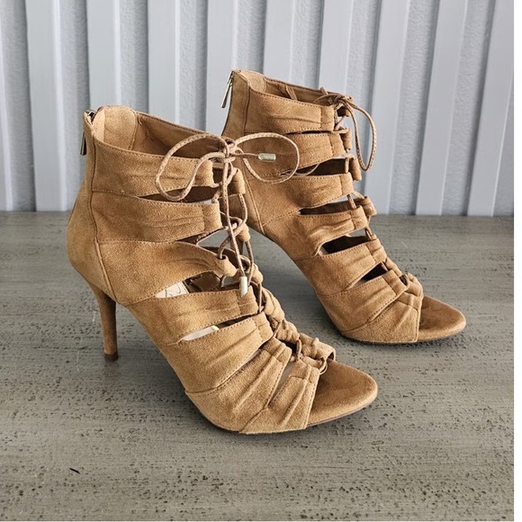 Jessica Simpson Shoes - Jessica Simpson Honey Brown Lux Suede Heeled Sandals
